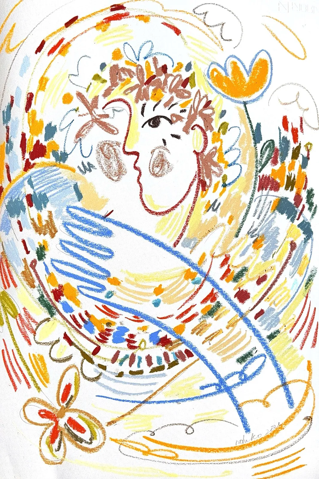 Image of Ukrainian woman  by Notuko , size: 50x70, made of Oil plastel paper, Graphics medium, from Rivne, part of the Ukrainian woman series, priced at €280