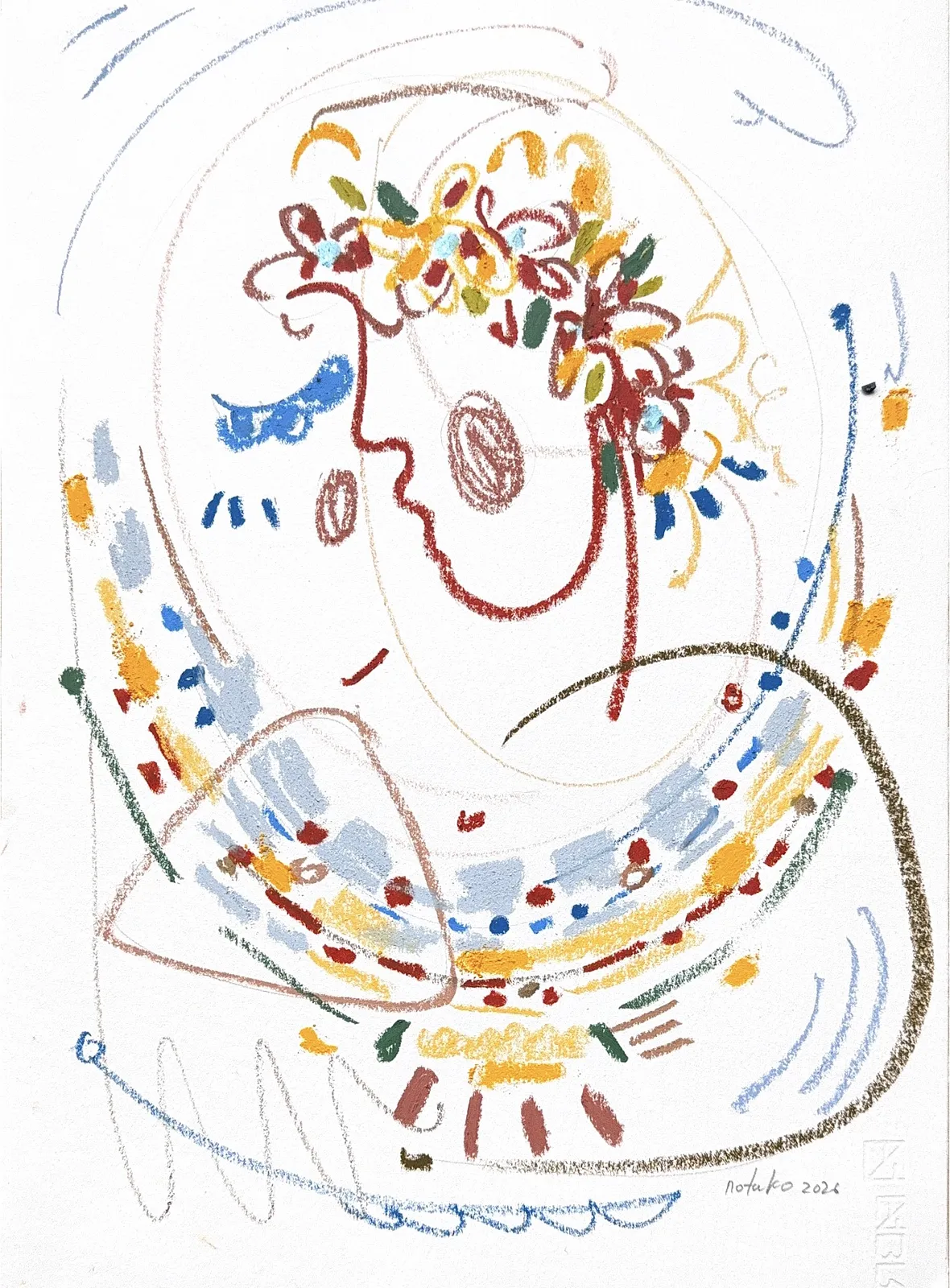 Image of Ukrainian woman by Notuko , size: 35x50, made of Oil pastel on paper, Graphics medium, from Rivne, part of the Ukrainian woman series, priced at €130