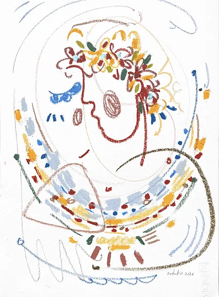 Image of Ukrainian woman by Notuko , size: 35x50, made of Oil pastel on paper, Graphics medium, from Rivne, part of the Ukrainian woman series, priced at €130