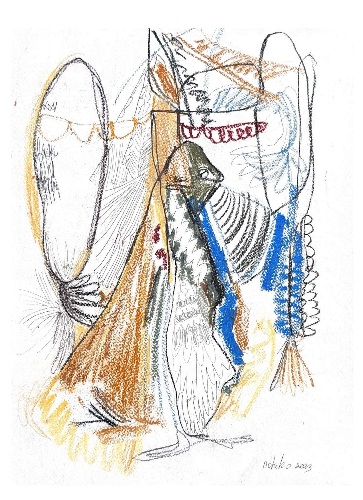 Image of Ukrainian dance 4  by Notuko , size: 35x50, made of pastel on paper , Graphics medium, from Rivne Ukraine , part of the birds series, priced at €150