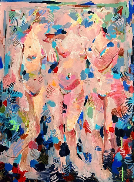 Image of The Three Graces  by Notuko , size: 90x125, made of acrylic, Painting medium, from Rivne , part of the myths series, priced at €850 Photo 2 of 2.