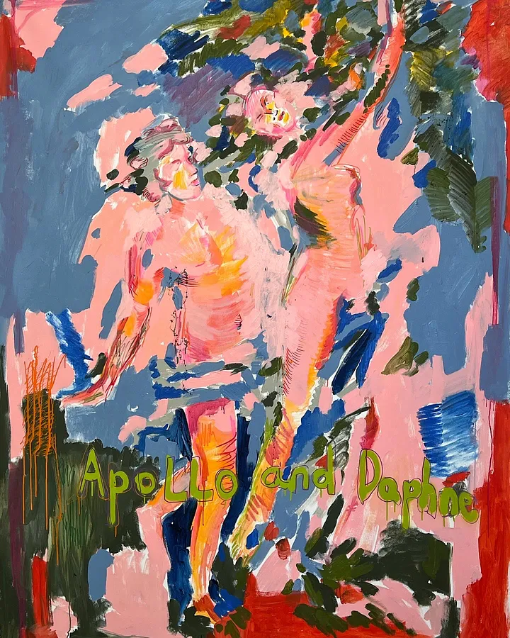 Image of Apollo And Daphne by Notuko , size: 120x160, made of Acrylic on canvas, Painting medium, from Kyiv / Ukraine , part of the myths series, priced at $3500 Photo 1 of 2.