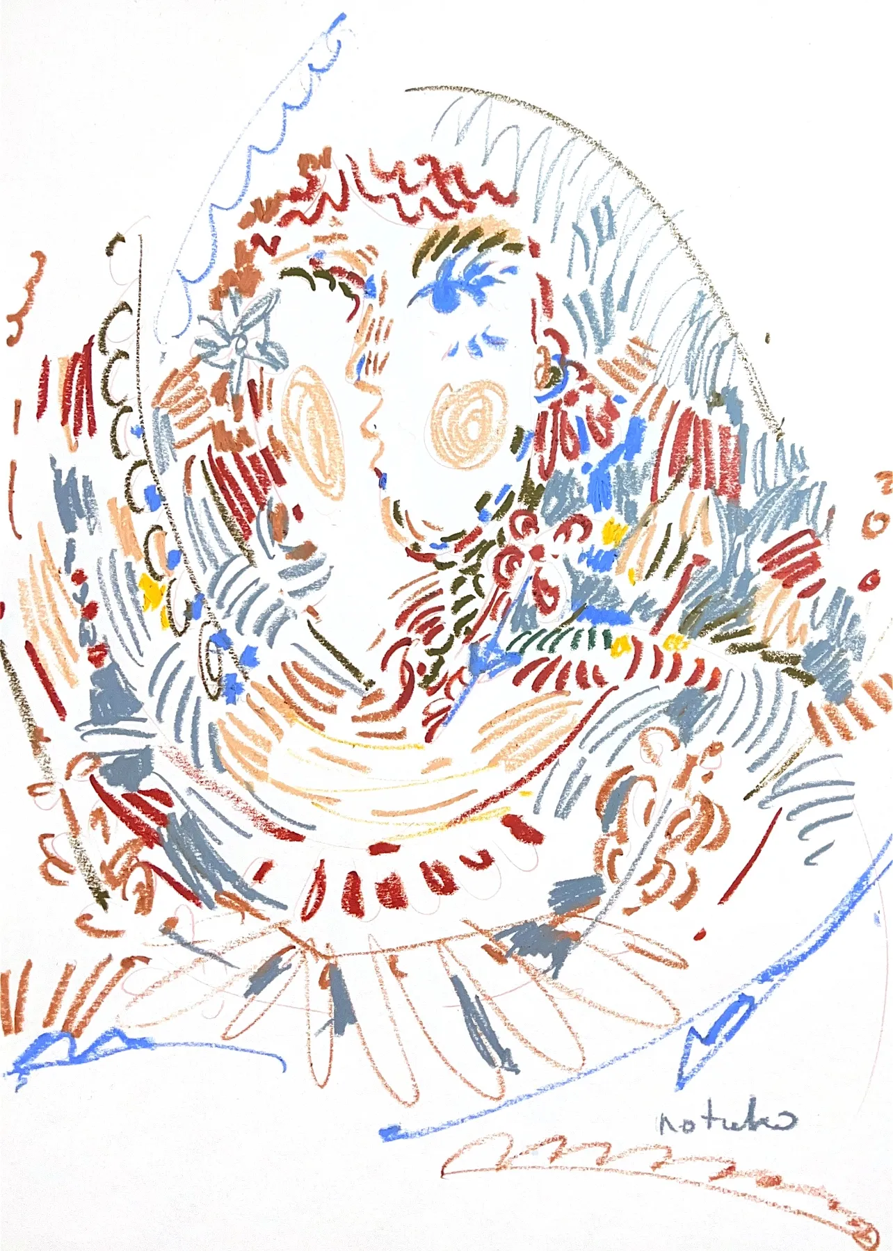Image of Ukrainian woman by Notuko , size: 50x70, made of oil pastel on paper, Graphics medium, from Rivne / Ukraine, part of the Ukrainian woman series, priced at $300