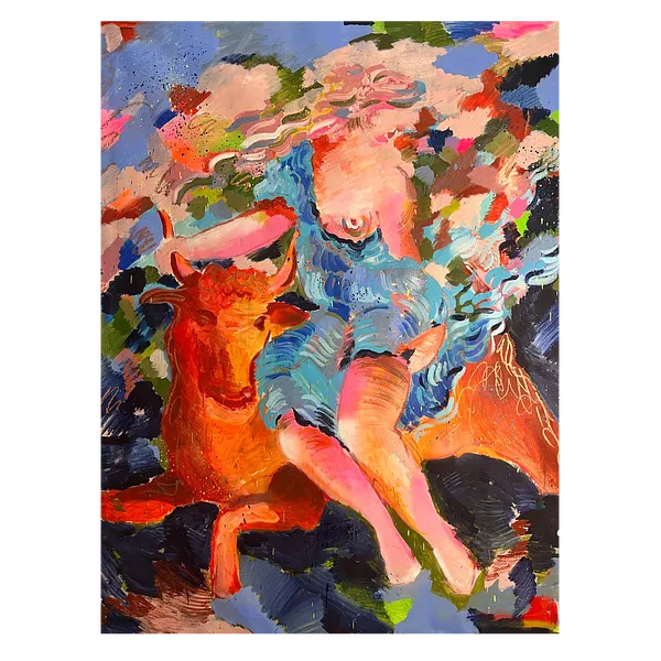 Image of the Abduction of Europa by Notuko , size: 130x175, made of mixed media on canvas , Painting medium, from Rivne Ukraine , part of the myths series, priced at €3000