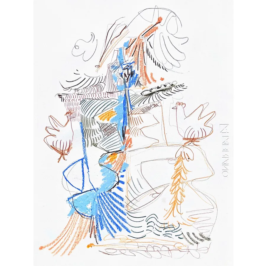 Image of woman with bird  by Notuko , size: 35x50, made of pastel on paper , Graphics medium, priced at €200
