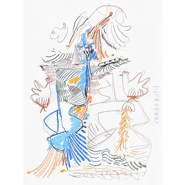 Image of woman with bird  by Notuko , size: 35x50, made of pastel on paper , Graphics medium, priced at €200