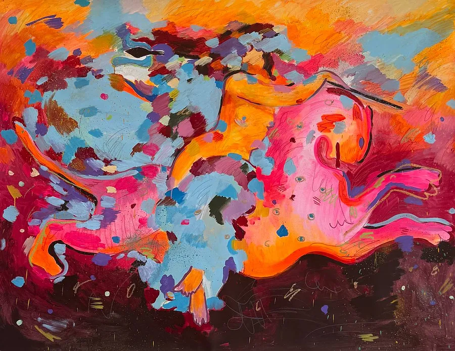Image of Wild by Notuko , size: 160x110, made of Acrylic, spray, pastel on canvas , Painting medium, from Rivne , part of the myths series, priced at €2300