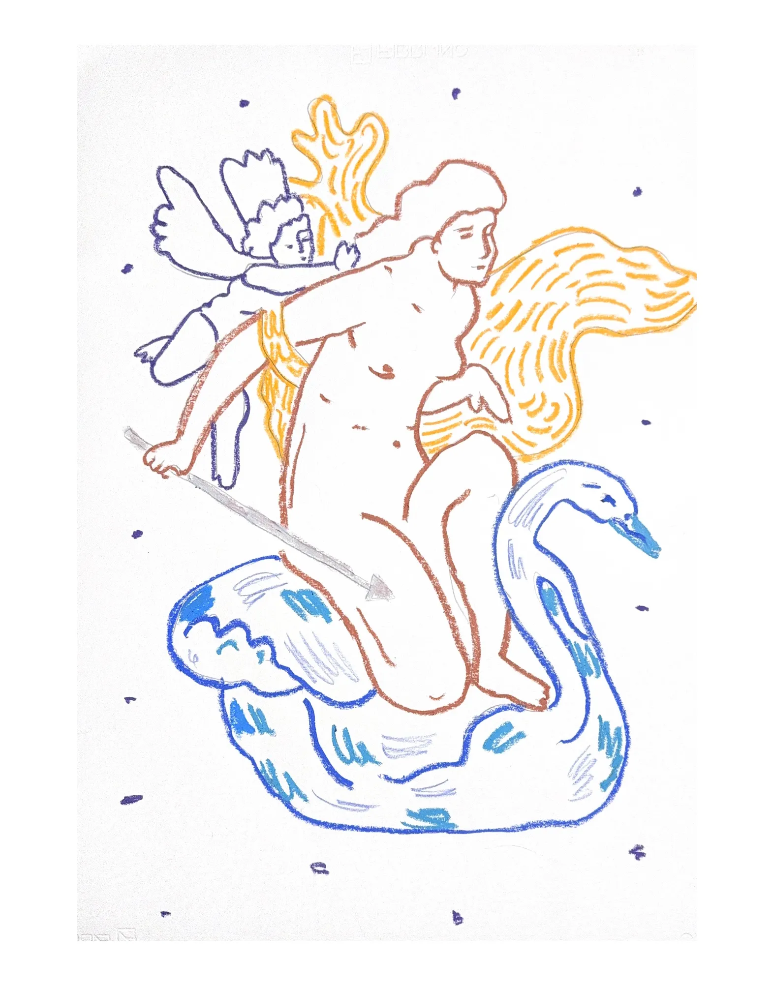 Image of Leda  by Notuko , size: 50x70, made of oil pastel on paper , Graphics medium, from Rivne , part of the myths series, priced at €300