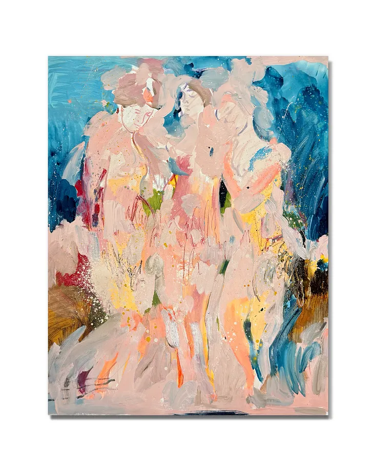 Image of  The Three Graces  by Notuko , size: 110x120, made of Acrylic on canvas , Painting medium, from Rivne , part of the myths series, priced at €900